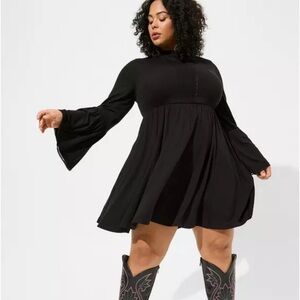 Torrid High neck Black Long Bell Sleeve Dress